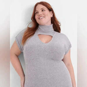 Lane Bryant Grey Cutout-Turtleneck Sheath Midi Dress Ribbed Plus Size 14 16 XXL